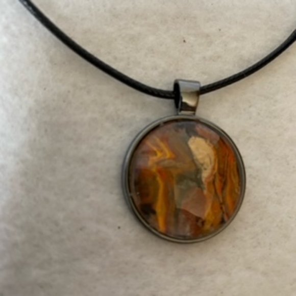 COPY - Abstract Acrylic Art Necklace And Earring Set In Pewter Bezel - Picture 2 of 13